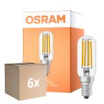 Opakowanie 6x Osram LED Special E14 Tubular Żarówka T26 Włókno Przezroczysty 4.8W 470lm - 827 Bardzo Ciepła Biel | Ściemnianie - Zamienne 40W