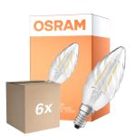Opakowanie 6x Osram Classic LED E14 Skręcona candle Włókno Przezroczysty 2.8W 250lm - 827 Bardzo Ciepła Biel | Ściemnianie - Zamienne 25W